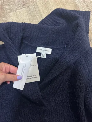 Cozy Hooded V-Neck Women's Sweater - Navy FA LS collar sweater darkest navy thumbnail 2
