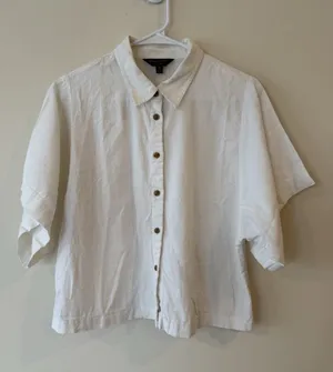 Banana Republic Women Linen Blend White Button Shirt Size Medium Classic Preppy thumbnail 1