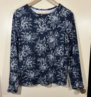 Hang Ten UV Sun Protection Floral Navy Women's Top Size M thumbnail 1