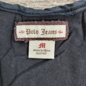 Polo Jeans Co Long Sleeve V Neck Tie Side Top Womens Medium Black Cotton Modal thumbnail 6