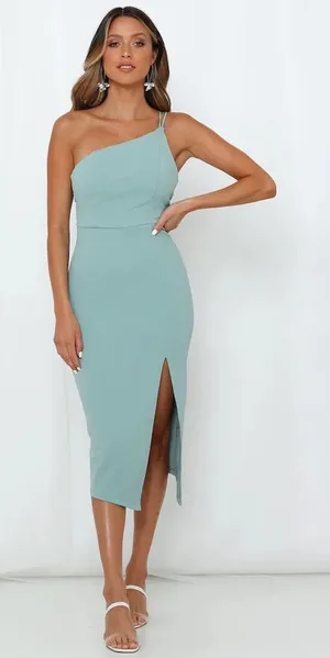 Hello Molly Taking It Back sage one shoulder sexy dress thumbnail 1
