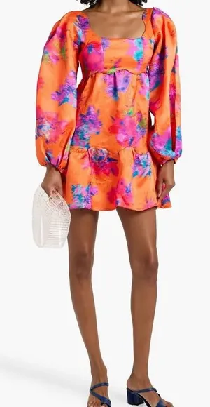 FARM Rio Orange Floral Bouquet Ikat Dress XS thumbnail 1