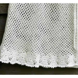 Vintage Handmade Crochet Lace Skirt Cover Up White Boho Festival Drawstring M thumbnail 11