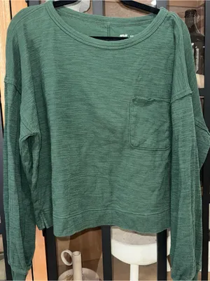 Aerie forest green long sleeve cropped tee pullover ribbed pocket ribbed knit thumbnail 6