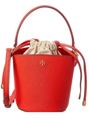 TORY BURCH EMERSON Mini Drawstring Bucket Leather Crossbody Red Bag thumbnail 1