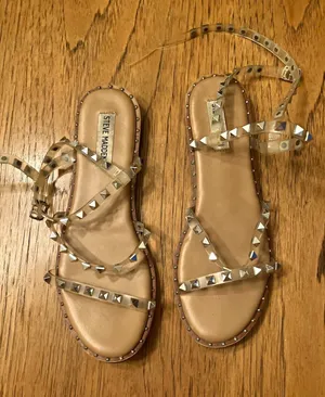 Steve Madden Women’s Beige Clear Silver Strappy Studded Sandals US 10.5 thumbnail 1