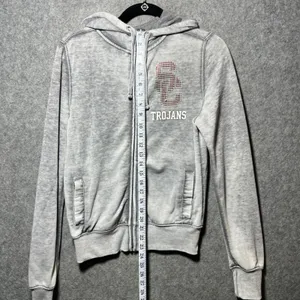 USC Her Style‎ Trojans Rhinestone Zip Up Hoodie Gray So Cal 80 Medium thumbnail 3
