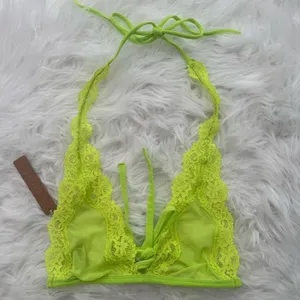 Skims Summer Mesh Lace Plunge Halter Bralette Green Highlighter Size XS thumbnail 2
