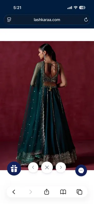 Teal Green Embroidered Lehenga Blue thumbnail 2