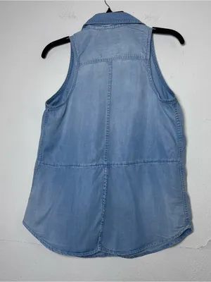 Mossimo Supply Co. 100% Lyocell Light Blue Sleeveless Chambray Slit Back Open M thumbnail 3