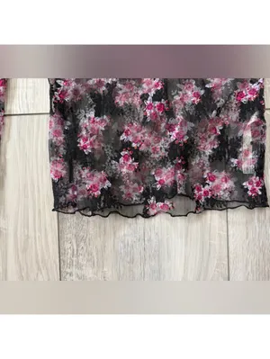 Free People Lady Lux Lace Feminine Layering Top Black & Pink Floral size small thumbnail 8