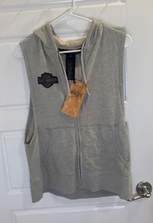 Harley-Davidson NWT Sleeveless Hoodie Vest Gray Studded Logo Biker Y2K thumbnail 1