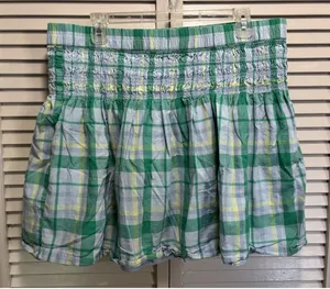 Mini Skirt Plaid Size L/XL A-Line Lined‎ Ruffle Green/Yellow Smocked Waist thumbnail 1