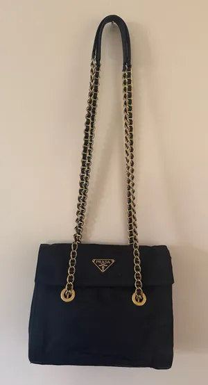 Prada Tessuto Nylon Chain Shoulder Bag Black Triangle Logo Pre-owned Auth VTG thumbnail 1