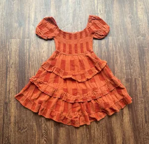 Altar'd State Burnt Orange Smocked Tiered Ruffle Puff Sleeve Boho Mini Dress- XS thumbnail 1