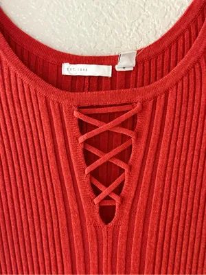 NEW Cato Juniors Large Red Ribbed Lace Up Fit & Flare Stretch Knit Dress thumbnail 5