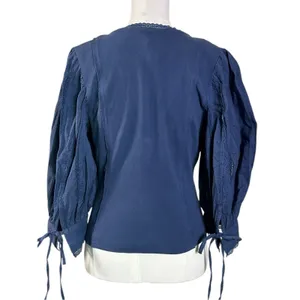 Free People Dainty Ethereal Cottage Victorian Lace Blouse Dusty Blue Large NWT thumbnail 7
