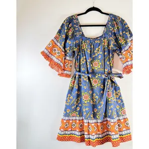 JOIE Dress Blue Chloris Mini Floral Off Shoulder Fit Flare Prairie Boho Medium thumbnail 6