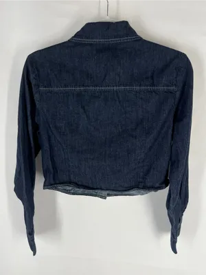 Avec Les Filles Ruffle Yoke Denim Button-Up Shirt Medium Blue Size M thumbnail 10