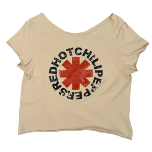 Red Hot Chili Peppers Graphic Tee Womens L Tan Off Shoulder Rock Band Shirt thumbnail 1