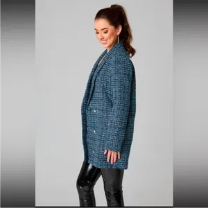 BuddyLove Blue Green‎ and Gold metallic tweed Blazer dress Size Medium thumbnail 6