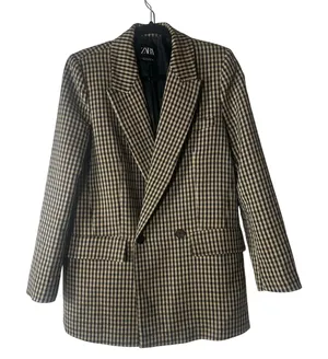 Zara Plaid Blazer Brown Tan thumbnail 1