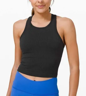 Lululemon Ebb To Street Crop Tank Size 10 Black Racerback Ribbed Seamless Gym thumbnail 1