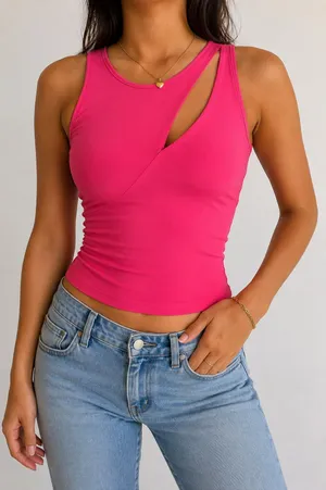 Live in the Moment Pink Cutout Tank Top XS Y2K Asymmetrical Going Out thumbnail 1