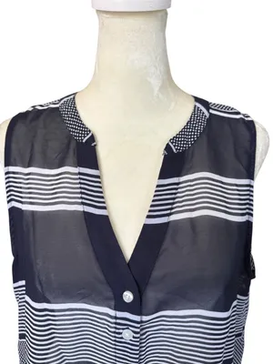 Gap blue and white striped sheer sleeveless v-neck top blouse women's medium thumbnail 5