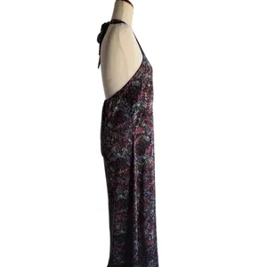 Black Multicolor Halter Maxi Dress with Abstract Burst Print thumbnail 2