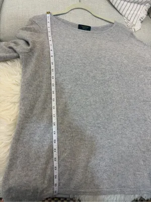 CHARTER CLUB Pure Cashmere Double-Ruffle Sweater Gray Large Minimalist Luxury thumbnail 8