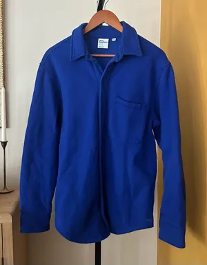 Aritzia TNA Cozy Fleece Boyfriend Fit Shacket Button Up Shirt Pocket Blue Size M thumbnail 1