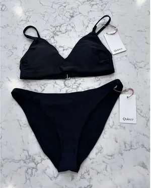 NWT Quince Black Italian V Neck Bikini Top & Low Rise Bottom Set Size Small thumbnail 1