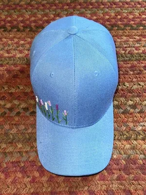 BLUE BASEBALL DAD HAT W FLOWER EMBROIDERY thumbnail 1