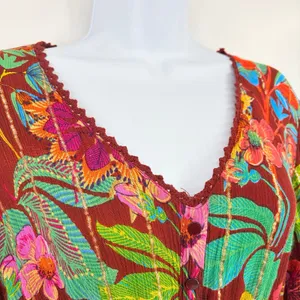 Me 2 Magic Floral Maxi Dress Sz M Metallic Boho Bell Sleeve Festival Euro Anthro thumbnail 4