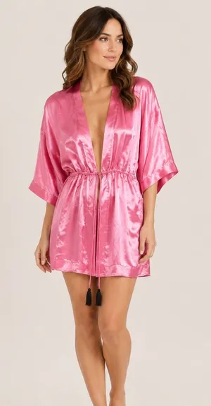 VINTAGE Victoria’s Secret Gold Label Barbiecore Pink Tassel Nightgown Robe thumbnail 1