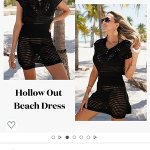 Crochet Beach Cover Up Hallow out Short Sleeve VNeck new in Black thumbnail 3