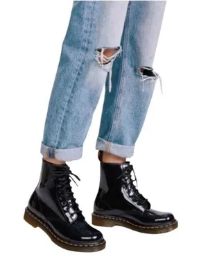 Dr. Martens Black Patent Leather Moto Combat Boots size 9 style 11821 thumbnail 1