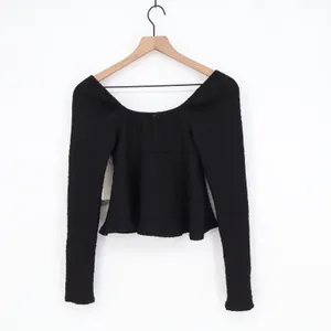 Gaze Top Womens Small Black Textured Long Sleeve Tie Front Cropped NEW thumbnail 5