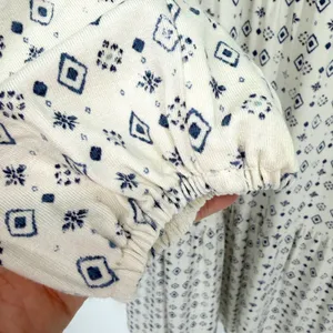 Wonderly Tiered Babydoll Dress Womens L Cream Navy Boho Smocked Peasant Cottage thumbnail 6