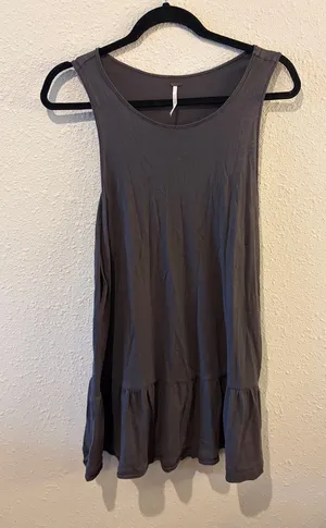 Free People Brittany Peplum Tank Mini Dress Small Charcoal Gray Sleeveless M thumbnail 1