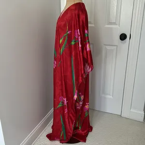 Winlar Red Satin Floral Kaftan Maxi Dress thumbnail 5