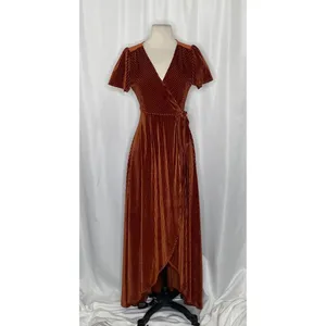 BALTIC BORN Andi Velvet High Low Maxi Dress Ribbed Party Holiday‎ Copper Rust XS thumbnail 3
