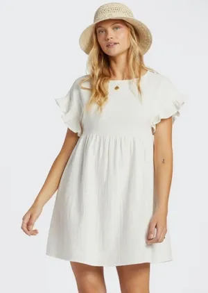 NWT Billabong So Breezy Off White Oversized Ruffle Mini Dress Size XS/S thumbnail 1