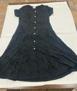 Women's Black Short-Sleeve Maxi Dress with Button Front thumbnail 1