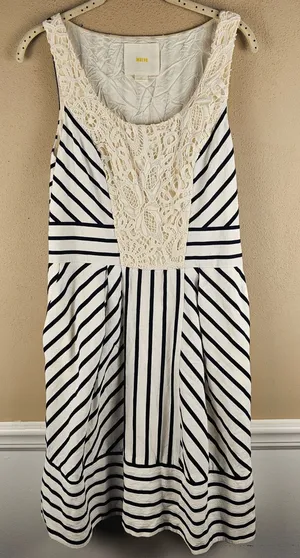 Maeve Anthropologie Womens White Black Chessia Striped Shift Dress 12 thumbnail 1