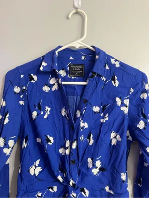 Abercrombie & Fitch Royal Blue Floral Button-Down Shirt Dress Size XS thumbnail 7