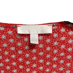Cooperative Womens Large Red V Neck Wrap Top Long Sleeve Flower Polka Dot‎ thumbnail 4