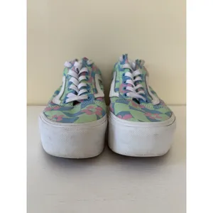 Vans Old Skool Checkerboard Women's 7 Stackform Platform Sneaker Floral Blue thumbnail 5