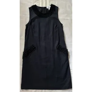 Ann Taylor Loft Size 4 Black Shift Dress Pocket Ruffle Trim Career Cocktail EUC thumbnail 6